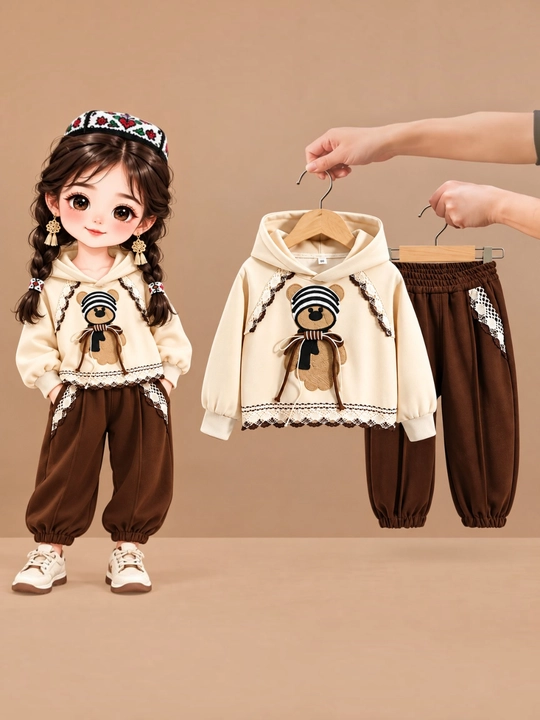 Qiz bolalar uchun hoody va shim to‘plami, bahor-kuz mavsumi, qulay va zamonaviy - 