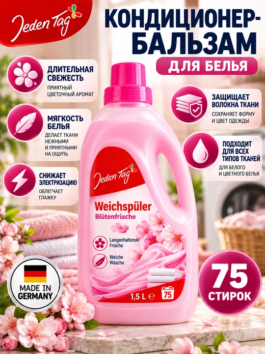 Kirlar uchun konditsioner-balzam Jeden Tag Blütenfrische, 1,5 l, 75 marta yuvish