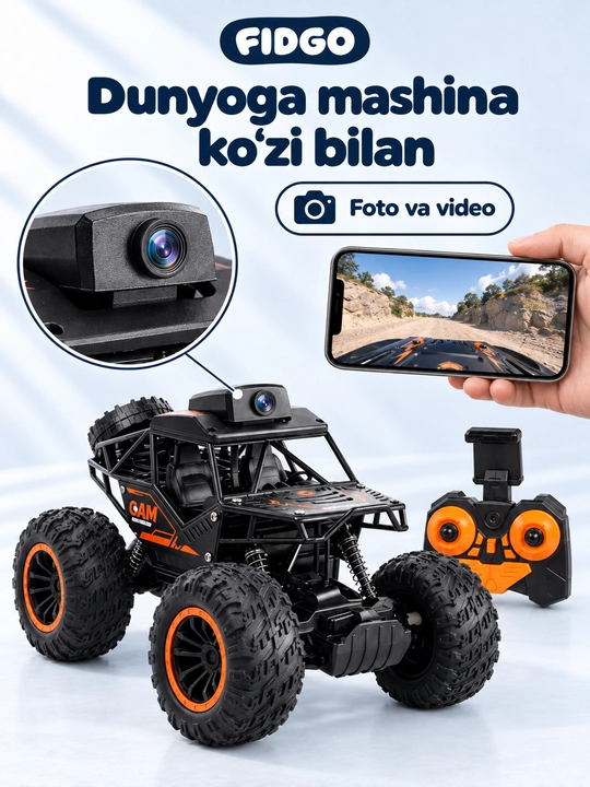 Wi-Fi kamerali yo‘ltanlamas mashina, masofadan boshqarish pulti bilan