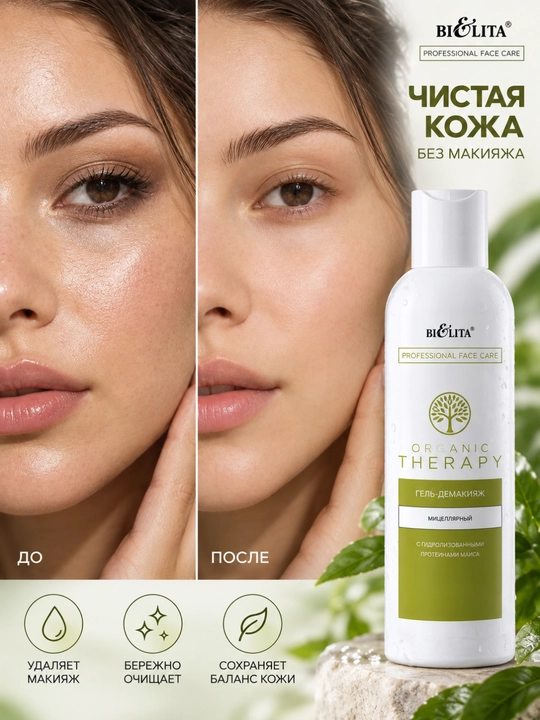 Гель-демакияж для лица PRO Organic Therapy мицеллярный, 250 мл, Bielita