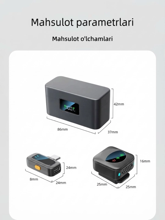 Blogerlar uchun Lavaliere mikrofon Type-C/Lightning simsiz, petlichka, mikrofon, petlichka