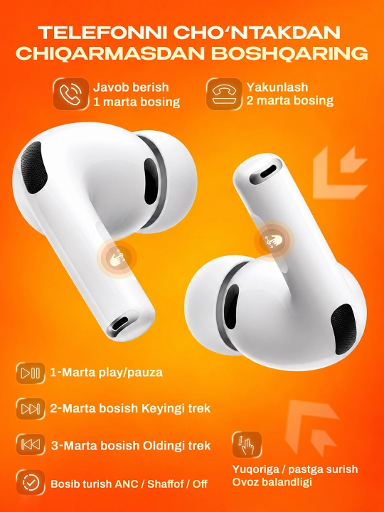 ShopLand Pro 3 ANC + ENC — simsiz premium quloqchinlar, mikrofonli iPhone va Android uchun