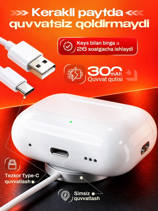 ShopLand Pro 3 ANC + ENC — simsiz premium quloqchinlar, mikrofonli iPhone va Android uchun