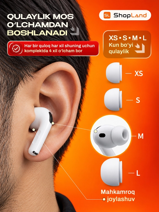 ShopLand Pro 3 ANC + ENC — simsiz premium quloqchinlar, mikrofonli iPhone va Android uchun