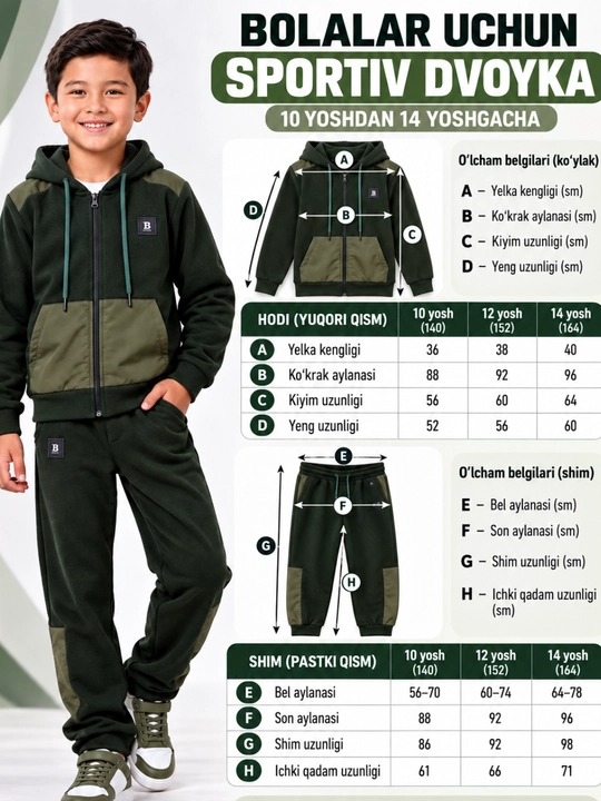 Bolalar sport kostyumi, o‘g‘il bolalar uchun ikki baho - 