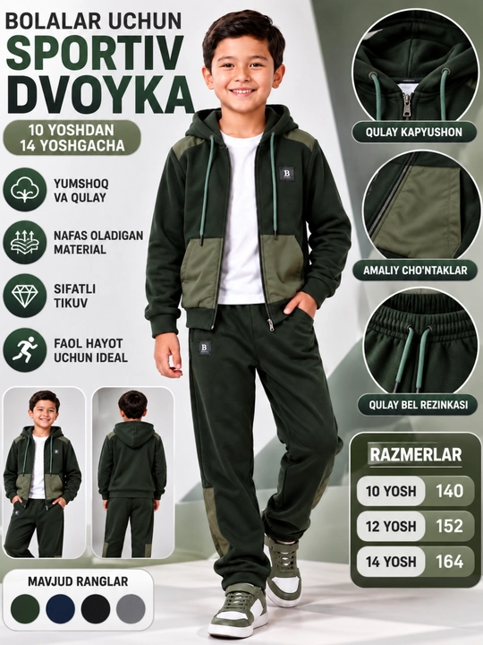 Bolalar sport kostyumi, o‘g‘il bolalar uchun ikki baho