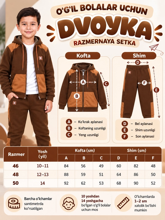 Bolalar sport kostyumi, o‘g‘il bolalar uchun ikki baho - 