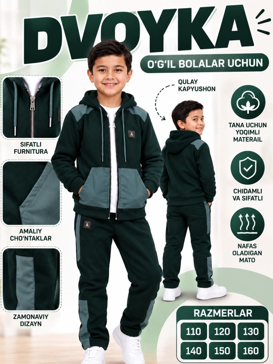 Bolalar sport kostyumi, o‘g‘il bolalar uchun ikki baho