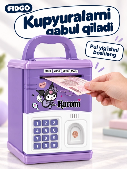 Сейф копилка для денег, детская, с кодовым замком и музыкой