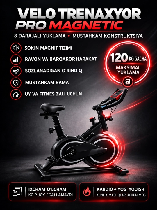 Velotrenajyor magnit tizimli, 8 darajali yuklama, 120 kg gacha