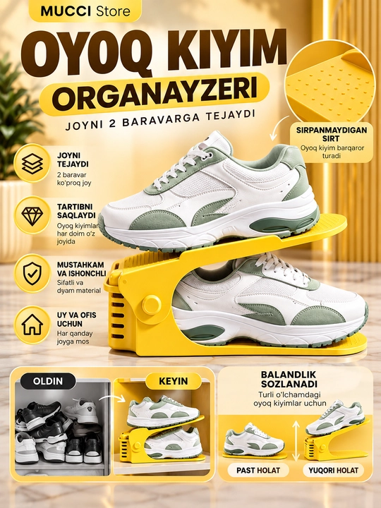 Poyabzallar uchun organayzer, ixchamlashtirish va tartiblash uchun mo'ljallangan - 