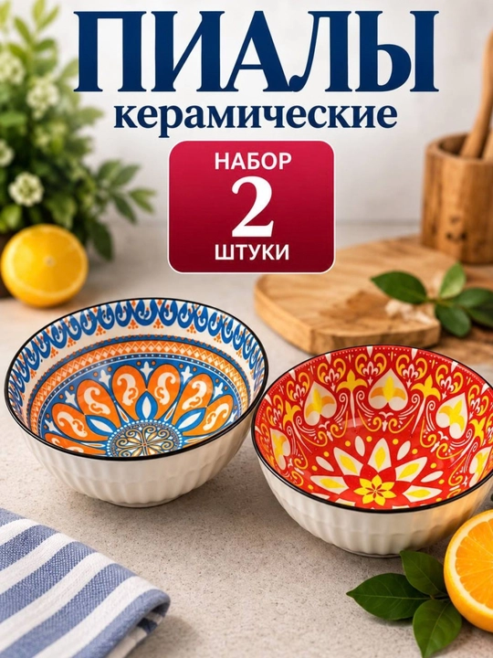 Kapalak naqshli keramik kosa to‘plami, 4 dona, 350 ml - 