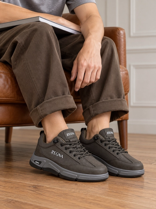 Erkaklar uchun Zegna krossovkalari, sun’iy charm, bog‘ichli, kundalik, 40–44