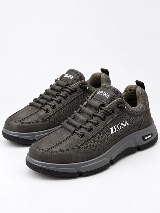 Erkaklar uchun Zegna krossovkalari, sun’iy charm, bog‘ichli, kundalik, 40–44