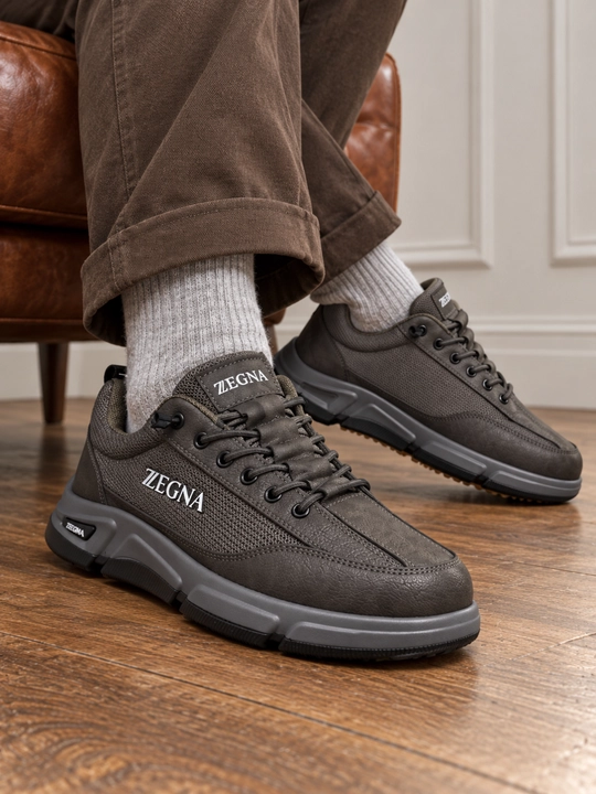 Erkaklar uchun Zegna krossovkalari, sun’iy charm, bog‘ichli, kundalik, 40–44