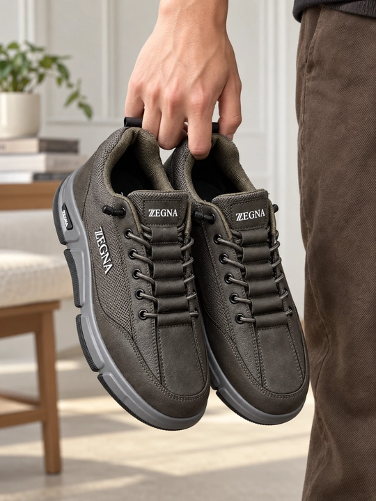 Erkaklar uchun Zegna krossovkalari, sun’iy charm, bog‘ichli, kundalik, 40–44