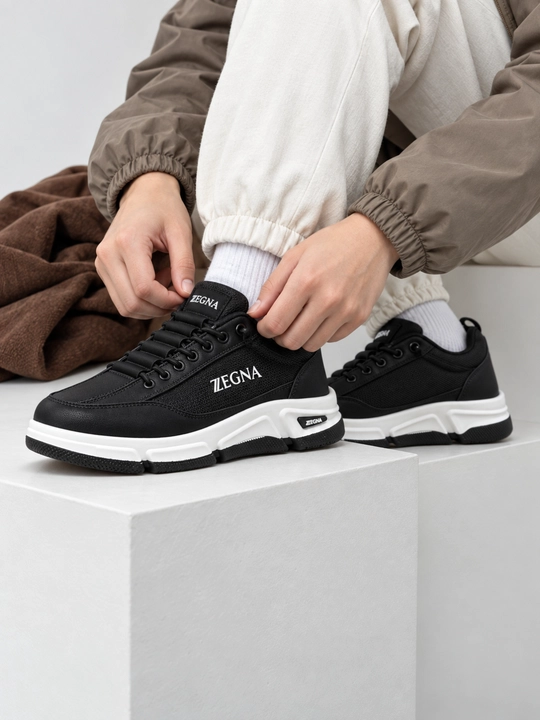 Erkaklar uchun Zegna krossovkalari, sun’iy charm, bog‘ichli, kundalik, 40–44