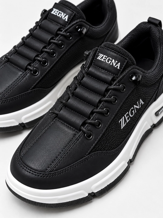 Erkaklar uchun Zegna krossovkalari, sun’iy charm, bog‘ichli, kundalik, 40–44