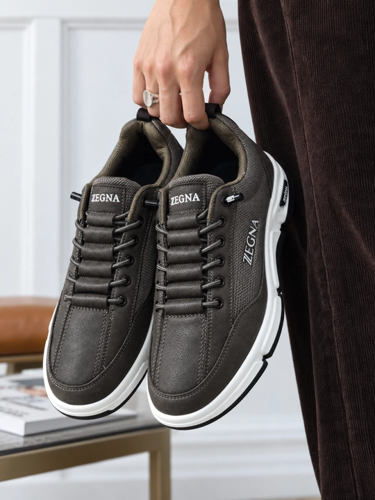 Erkaklar uchun Zegna krossovkalari, sun’iy charm, bog‘ichli, kundalik, 40–44