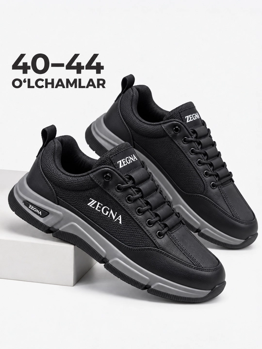 Erkaklar uchun Zegna krossovkalari, sun’iy charm, bog‘ichli, kundalik, 40–44 - 