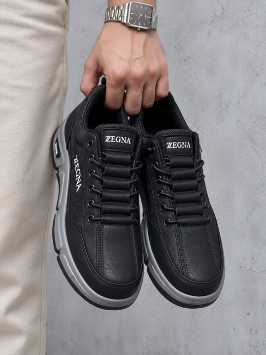 Erkaklar uchun Zegna krossovkalari, sun’iy charm, bog‘ichli, kundalik, 40–44