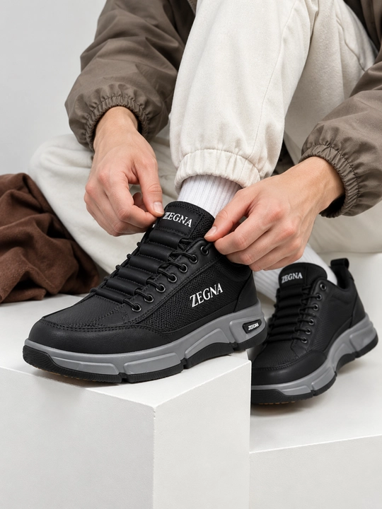 Erkaklar uchun Zegna krossovkalari, sun’iy charm, bog‘ichli, kundalik, 40–44