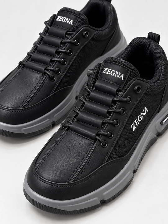 Erkaklar uchun Zegna krossovkalari, sun’iy charm, bog‘ichli, kundalik, 40–44