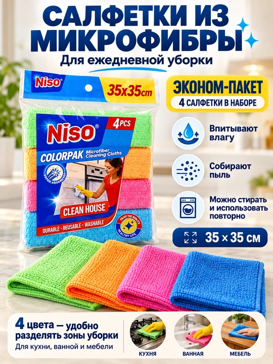 Тряпки для уборки микрофибры, универсальные салфетки для кухни, полотенце, 4 шт
