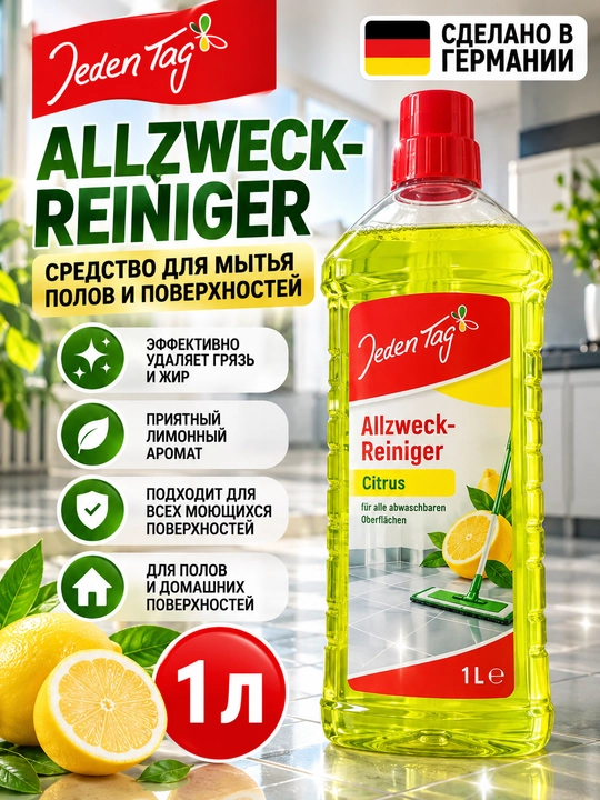 Pol va yuzalarni yuvish vositasi Jeden Tag Allzweck-Reiniger Citrus, 1 l