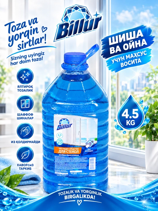 Billur Deraza va oynalarni yuvish vositasi, 4,5 kg — Ajralishsiz tozalik - 