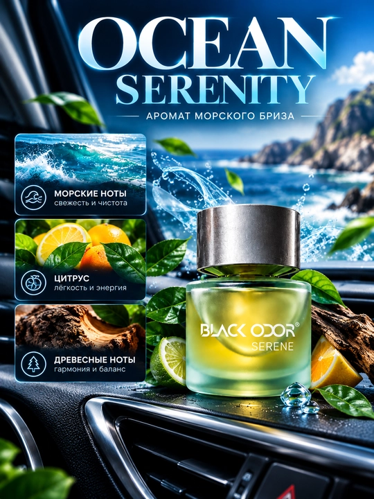 Автомобильный ароматизатор BLACK ODOR 50 мл, премиальный парфюм для салона авто - 