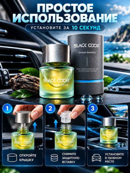 Avtomobil aromatizatori BLACK ODOR 50 ml, mashina saloni uchun premium atir