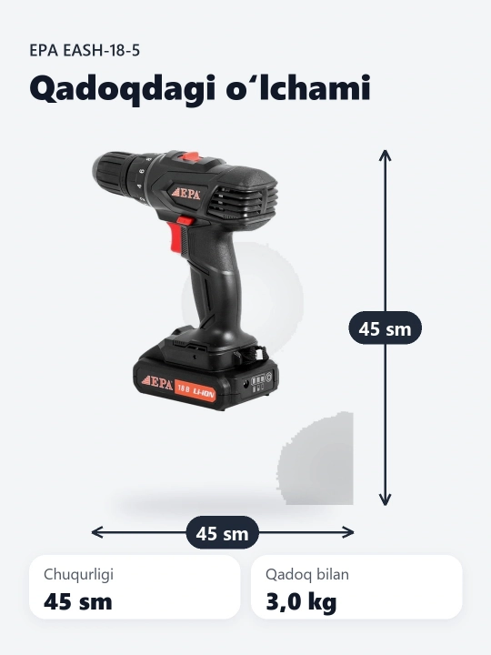 Akkumulyatorli shurupburagich EPA EASH-18-5, 18 V