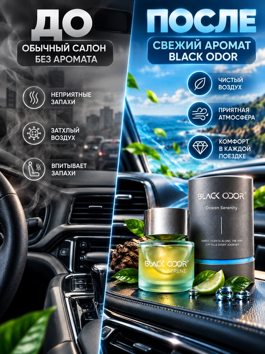 Avtomobil aromatizatori BLACK ODOR 50 ml, mashina saloni uchun premium atir