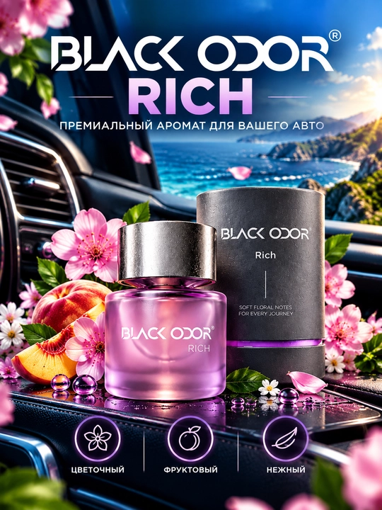Avtomobil aromatizatori BLACK ODOR 50 ml, mashina saloni uchun premium atir