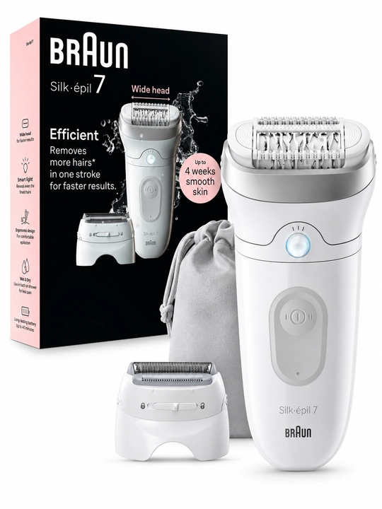 Эпилятор Braun Silk-épil 7 SE7-041, 40 пинцетов, Wet & Dry, аккумуляторный, серебристый - 