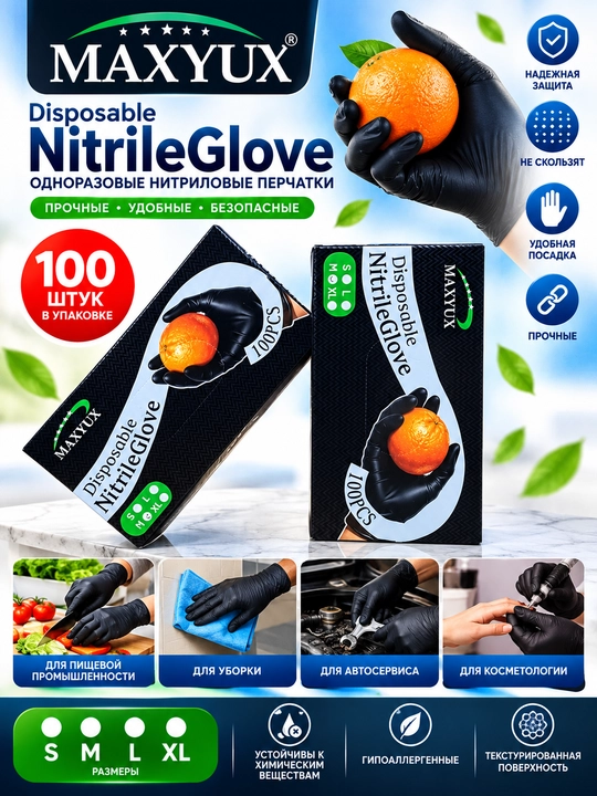 MAXYUX bir martalik nitril qo‘lqoplar — 100 dona
