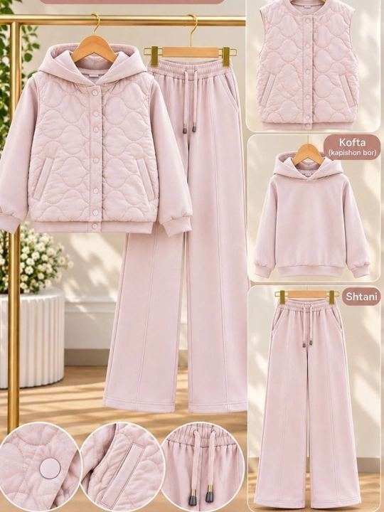 Qiz bolalar uchun issiq troyka kostyum 7–11 yosh, kofta, nimcha va shim, qishki sport kiyim - 