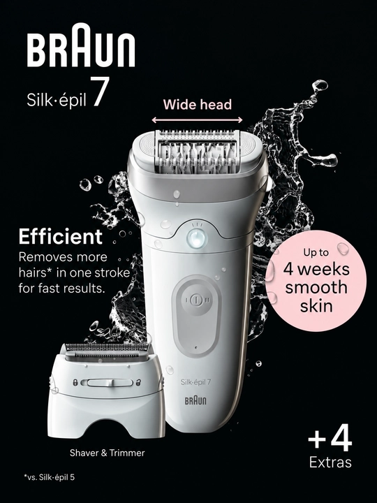 Эпилятор Braun Silk-épil 7 SE7-041, 40 пинцетов, Wet & Dry, аккумуляторный, серебристый