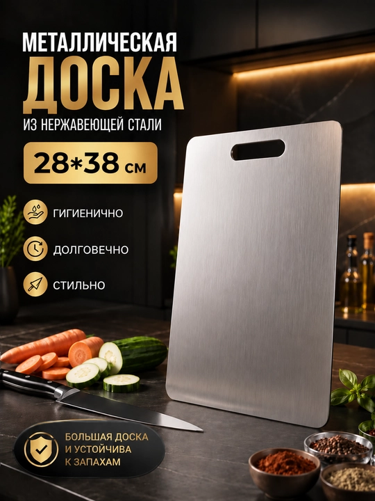 Доска разделочная из нержавеющей стали, профессиональная, антибактериальная - 