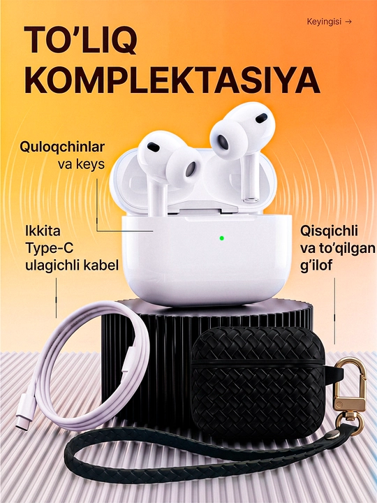 Pods Pro 3 simsiz quloqchinlari, Bluetooth 6.0, ANC, sovg‘a sifatida g‘ilof
