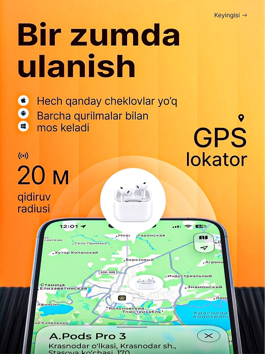 Pods Pro 3 simsiz quloqchinlari, Bluetooth 6.0, ANC, sovg‘a sifatida g‘ilof