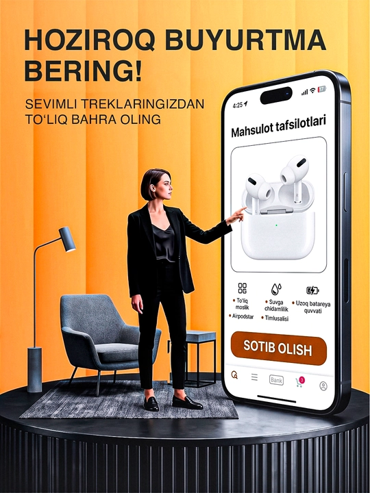 Pods Pro 3 simsiz quloqchinlari, Bluetooth 6.0, ANC, sovg‘a sifatida g‘ilof