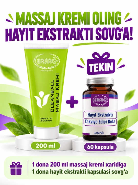 Ersağ Cleanball tana uchun massaj kremi, mentol va moychechak bilan, 200 ml - 