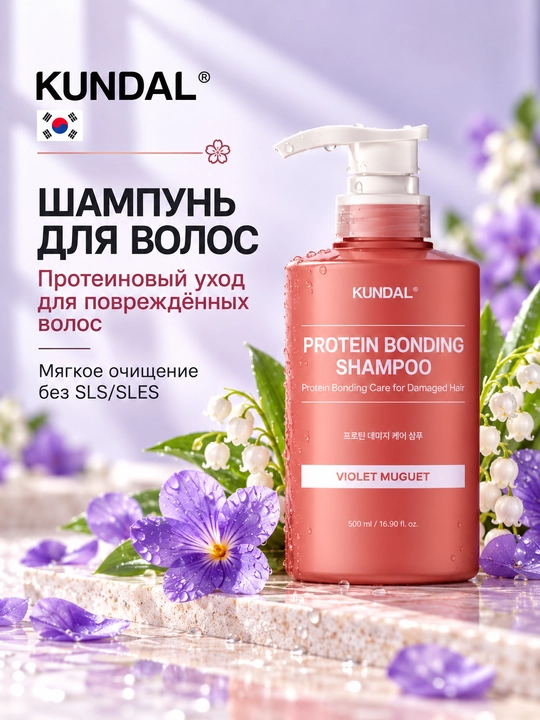 KUNDAL Бессульфатный протеиновый шампунь Protein Bonding Shampoo, 500 мл - 
