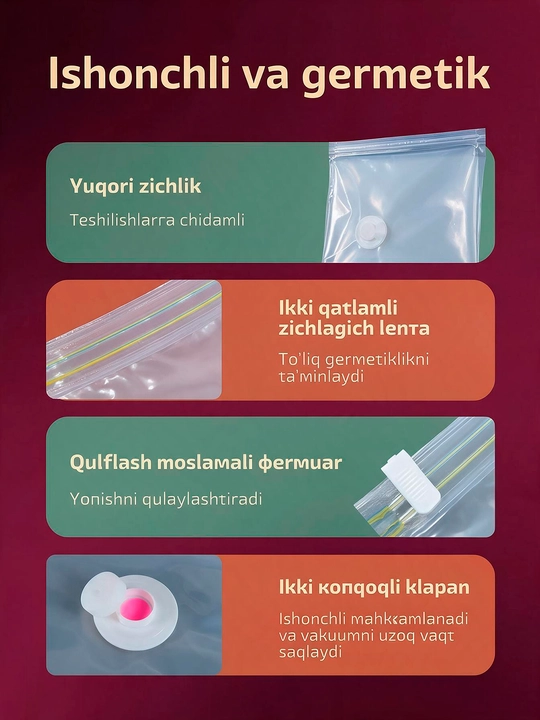 Vakuumli paket, sumka kiyim saqlash uchun xalta, qayta foydalanish mumkin