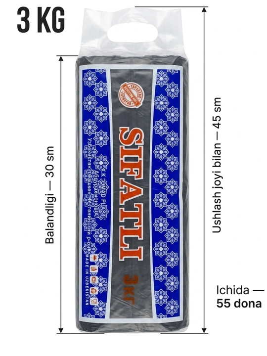 Paket donali qadoqlash paketlari 30x50 sm mustahkam sellofan ichida 3 kgacha 55 dona