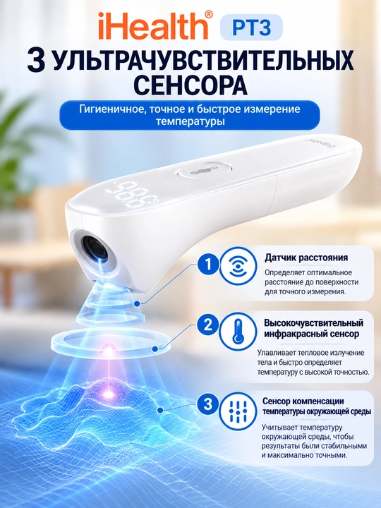 Бесконтактный инфракрасный термометр iHealth PT3 для измерения температуры тела