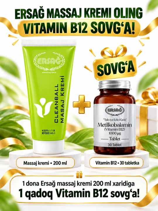 Ersağ Cleanball tana uchun massaj kremi, mentol va moychechak bilan, 200 ml - 