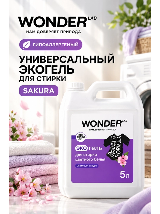 Gipoallergen universal Sakura kir yuvish geli 5 l WONDER LAB - 